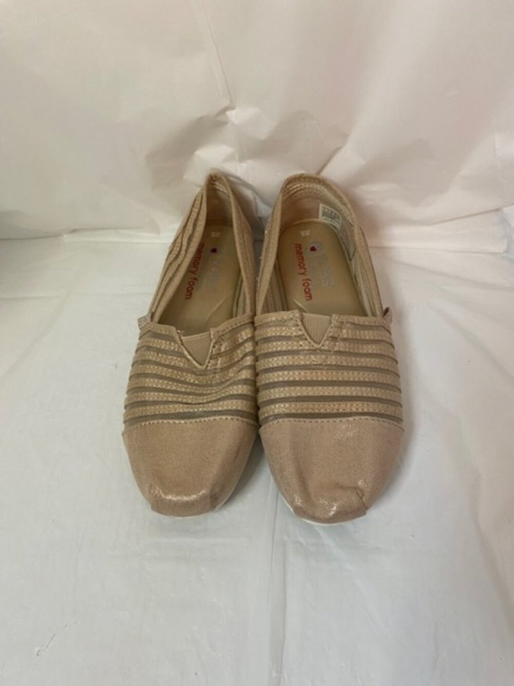 Skechers BOBS Plush Champagne Gold Metallic Mesh Slip On Flats Women’s Size 8